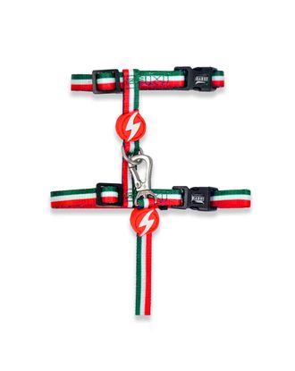 Dashi Stripes Green & Red Cat Harness + Leash - szelki i smycz dla kota, zestaw, zielono-czerwone paski