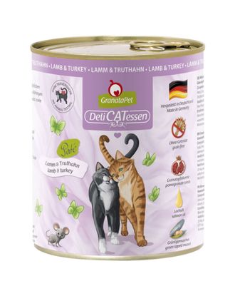 GranataPet DeliCatessen Lamb & Turkey - bezzbożowa mokra karma dla kota, jagnięcina i indyk - 800g