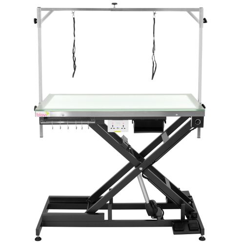 Blovi Luminous Pro Black 120x65cm - profesjonalny stół groomerski z podnośnikiem i podświetlanym, szklanym blatem LED