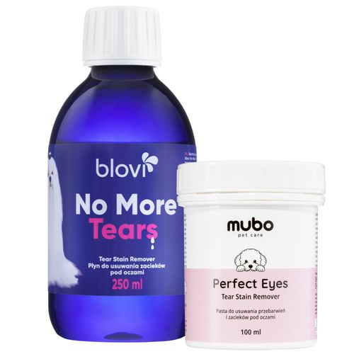 Blovi No More Tears 250ml +  Mubo Perfect Eyes Tear Stain Remover 100ml - zestaw do usuwania przebarwień pod oczami dla psów i kotów
