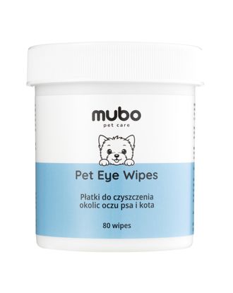 Mubo Pet Eye Wipes 80szt. - jednorazowe płatki do okolic oczu psa i kota, nasączone płynem czyszczącym