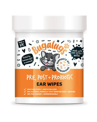 Bugalugs Pre, Post + Probiotic Ear Wipes for Cats 100szt. - probiotyczne waciki do czyszczenia uszu kota