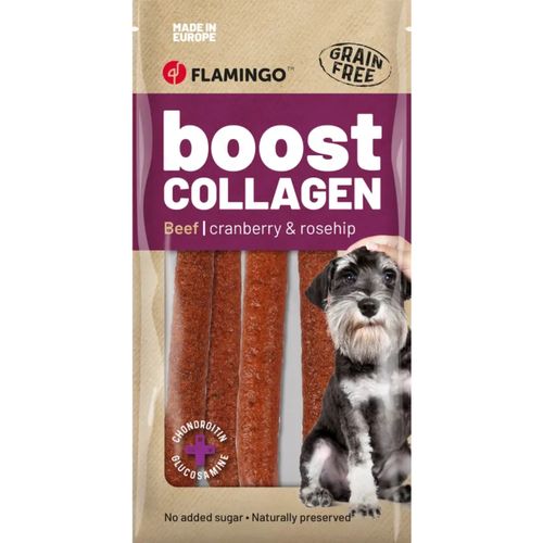 Flamingo Boost Sausage With Beef & Collagen 600g - kiełabasa dla psa, kolagenowy przysmak z wołowiną, 6 szt.