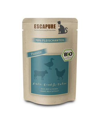 Escapure BIO Pastete Ente, Rind und Huhn 100g - bezzbożowa mokra karma BIO dla kota, pasztet z kaczki, wołowiny i kurczaka