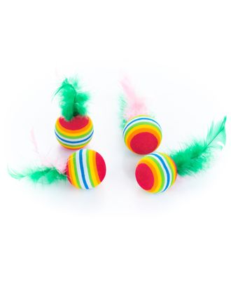 Flamingo Cat Rainbow Balls 4szt. - lekkie piłeczki dla kota, z pianki, z piórkami