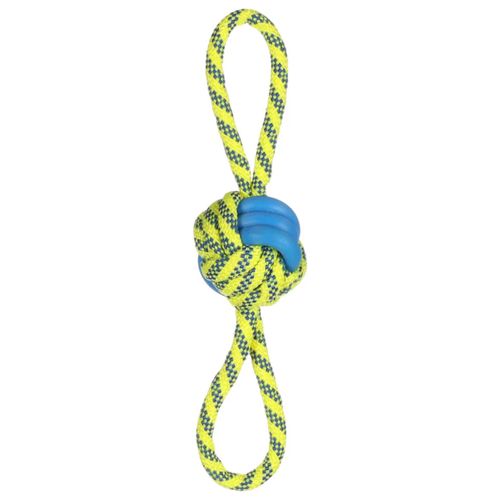 Flamingo Knotted Ball 30cm - piłka ze sznurem dla psa, niebiesko-żółta
