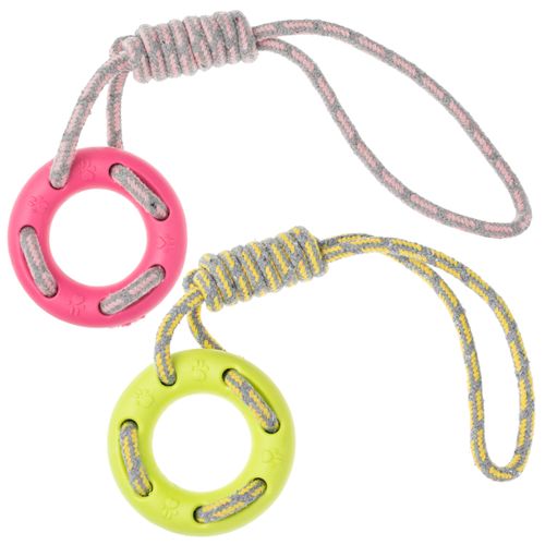 JK Animals - gumowe kółko na plecionym sznurku, szarpak dla psa