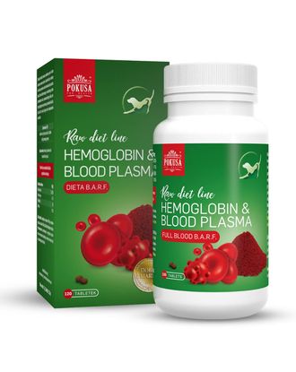 Pokusa RawDietLine Hemoglobin & Blood Plasma 120tbl. - preparat uzupełniający niedobory żelaza i aminokwasów w diecie psów i kotów