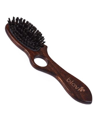 Blovi Brown Wood Brush 21cm - mała, drewniana szczotka z włosiem naturalnym i otworem na palec, dla ras z krótkim i/lub cienkim włosem