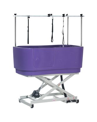 Blovi Electric Dog Bath - duża i solidna wanna groomerska z podnośnikiem elektrycznym i wysięgnikiem dwustronnym, fioletowa