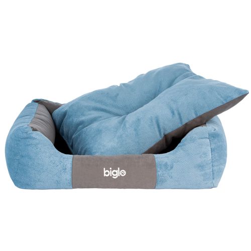 Biglo Gordon Blue - eleganckie legowisko dla psa, z wysokiej jakości, przyjemnej tkaniny w przetłoczenia, niebieskie