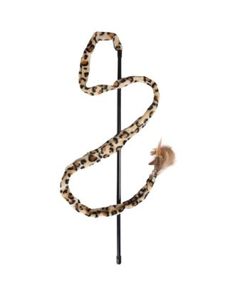 Flamingo Cat Dangler Leopard - wędka dla kota, z długim paskiem w cętki, dzwoneczkiem i piórkami