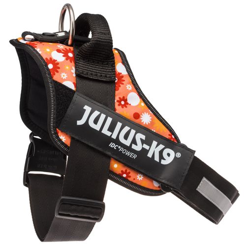 Julius-K9 IDC Powerharness Pink Flowers - najwyższej jakości szelki, uprząż dla psów, wzór w kwiaty