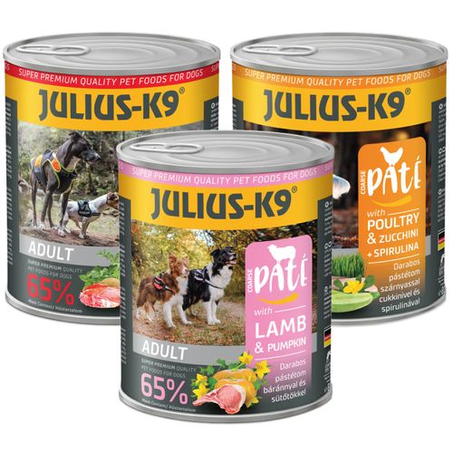 Zestaw karm Julius-K9 - pełnoporcjowa mokra karma dla psa, mix 3 smaków
