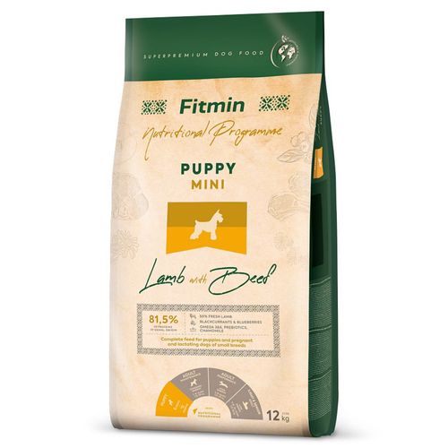 Fitmin Mini Puppy Lamb & Beef 12kg - pełnowartościowa karma dla szczeniąt oraz suk ciężarnych i karmiących, dla małych ras, jagnięcina z wołowiną
