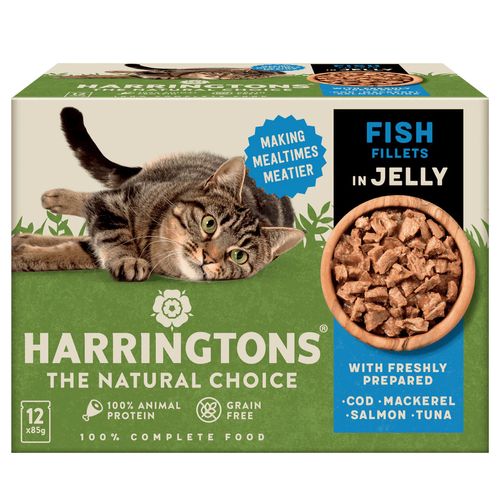 Harringtons Cat Fish in Jelly 12x85g - bezzbożowa mokra karma dla kota, fileciki z rybą w galaretce