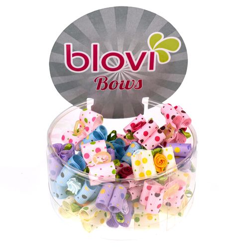 Blovi Bows 25szt. - kolorowe kokardki w kropki z kwiatkiem