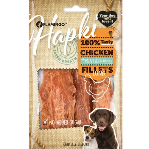 Flamingo Hapki Chicken Fillets Mint & Eucalyptus - miękkie przysmaki dla psa, filety z kurczaka z miętą i eukaliptusem
