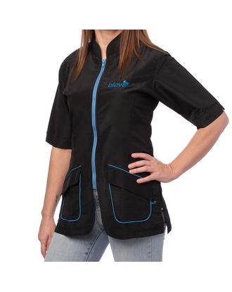 Blovi Athena Blouse Blue - bluza groomerska z krótkim rękawem, damska, czarna z niebieskimi detalami