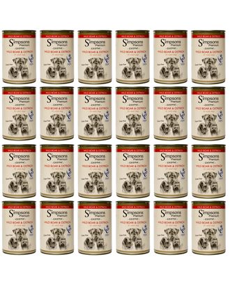 Simpsons Premium Wild Boar & Ostrich Casserole - mokra karma dla psa, z mięsem dzika, strusiem i ekologicznymi warzywami, bez zbóż - 24x 400g