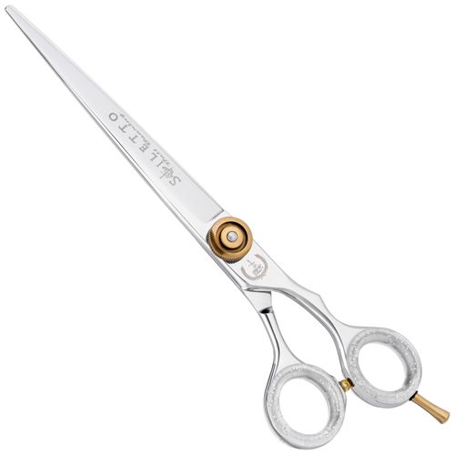 P&W Stiletto Straight Scissors - solidne nożyczki groomerskie proste z łożyskiem kulkowym, ściętymi krawędziami i szerokimi ostrzami