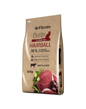 Fitmin Purity Hairball Beef & Liver 10kg - pełnoporcjowa karma dla kotów długowłosych, wołowina z wątróbką
