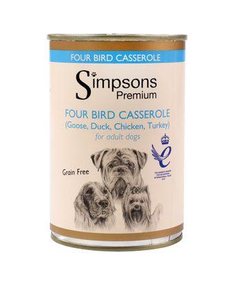 Simpsons Premium Four Bird Casserole - mokra karma dla psa, z drobiem i warzywami, bez zbóż - 400g