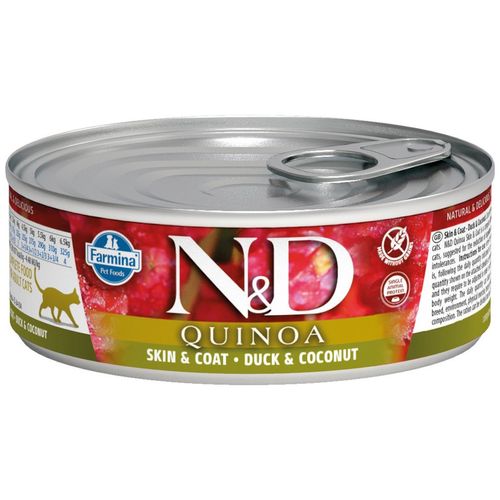 Farmina N&D Quinoa Skin & Coat Cat Duck 80g - bezzbożowa, mokra karma dla kotów dorosłych z problemami skórnymi, z kaczką, komosą ryżową i kokosem