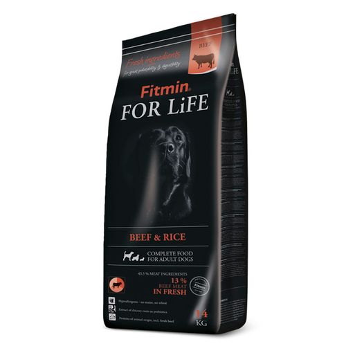 Fitmin For Life Beef & Rice 14kg - kompletna, pełnowartościowa i hipoalergiczna karma dla dorosłych psów wszystkich ras, z ryżem i wołowiną