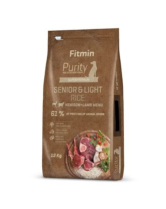 Fitmin Purity Senior Light Venison & Lamb 12kg - pełnowartościowa karma dla psów z nadwagą oraz seniorów, z ryżem, jagnięciną i dziczyzną