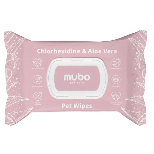 Mubo Chlorhexidine & Aloe Vera Pet Wipes 40szt. - chusteczki z chlorheksydyną i aloesem dla psa i kota, 20x30cm