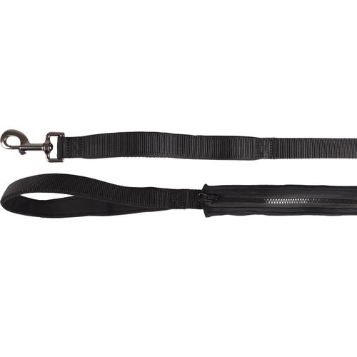 Flamingo Leash Kayga Black - nylonowa smycz dla psa, z elastyczną saszetką i 2 uchwytami, czarna, 153cm/25mm
