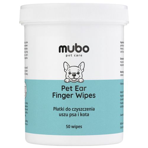 Mubo Pet Ear Finger Wipes 50szt. - jednorazowe czyściki do uszu psa i kota, nakładki na palec nasączone płynem czyszczącym