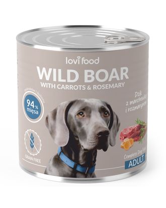 Lovi Food Wild Boar with Carrots - mokra karma dla psa, z dzikiem, marchewką i rozmarynem - 12x 800g