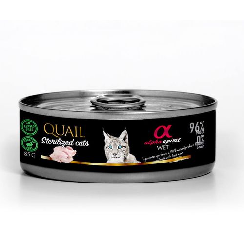 Alpha Spirit Quail Sterylized Cats 85g - bezzbożowa i bezglutenowa mokra karma dla kotów sterylizowanych, z przepiórką