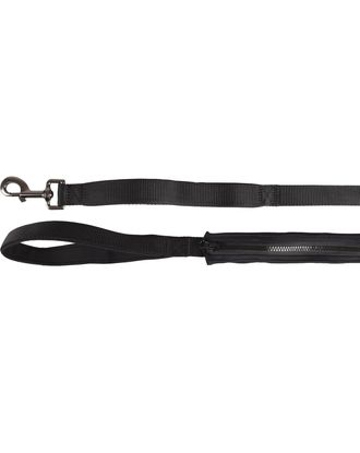 Flamingo Leash Kayga Black - nylonowa smycz dla psa, z elastyczną saszetką i 2 uchwytami, czarna, 153cm/25mm