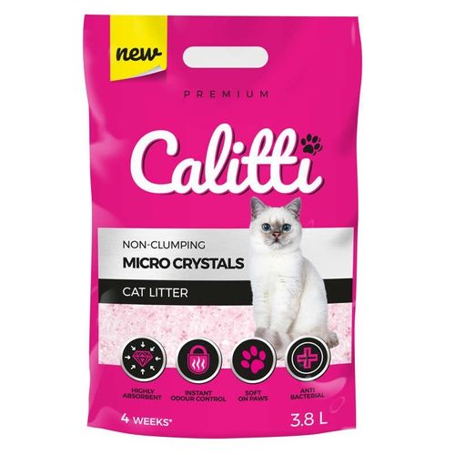 Calitti Micro Crystals to ultra drobny żwirek silikonowy dla wymagających kotów i ich właścicieli. Błyskawicznie wchłania ciecz i już w kilka sekund eliminuje brzydkie zapachy. Gwiezdny pył 3,8L