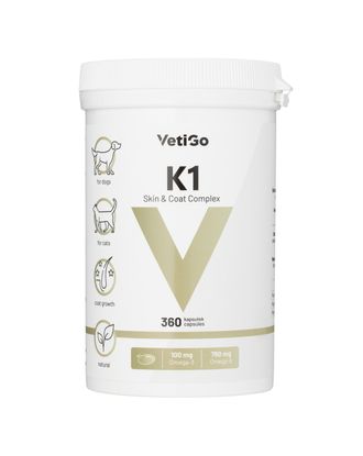 VetiGo K1 Skin & Coat Complex - omega 3 dla psa i kota, suplement na skórę i sierść - 360kaps.