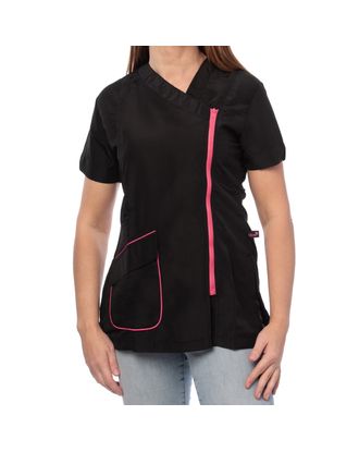 Blovi Freya Blouse Pink - bluza groomerska z krótkim rękawem, damska, czarna z różowymi detalami