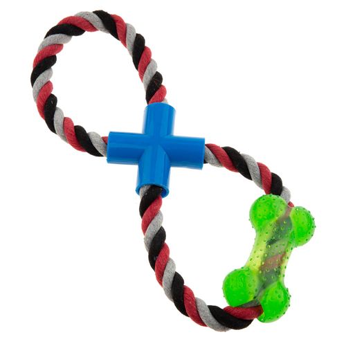 Recofun Doozy Tug Tug - sznurowa zabawka w kształcie ósemki, z gumową końcówką w kształcie kości