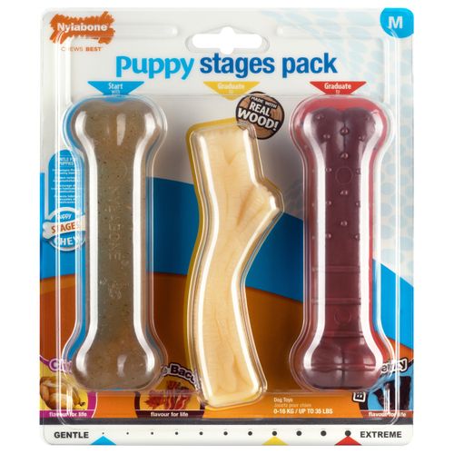 Nylabone Puppy Chew Stages Pack - gryzaki dla szczeniaka, różne twardości i smaki