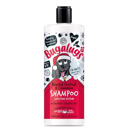 Bugalugs Roasted Chestnut & Cinnamon Shampoo Christmas Edition 500ml - uniwersalny szampon dla psa, o zapachu kasztanów z cynamonem, koncentrat 1:10