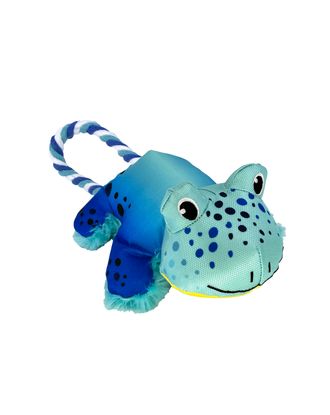 KONG Cozie Tuggz Frog S/M - pluszowa żaba z liną, zabawka dla małego i średniego psa z piszczałką