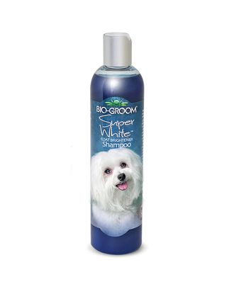 Bio-Groom Super White Shampoo szampon rozjaśniający biały kolor sierści. Pojemność: 355ml
