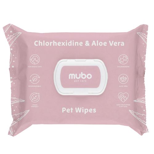 Mubo Chlorhexidine & Aloe Vera Pet Wipes 100szt. - chusteczki z chlorheksydyną i aloesem dla psa i kota, 15x30cm