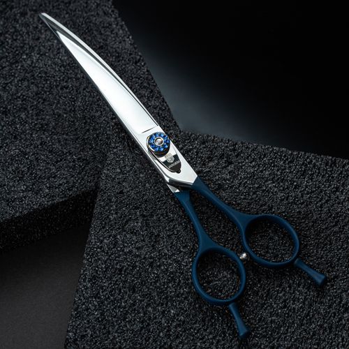 Jargem Blue Curved Scissors - nożyczki groomerskie gięte z ozdobną śrubą, granatowe