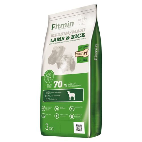 Fitmin Medium/Maxi Lamb & Rice 3kg - pełnowartościowa  monoproteinowa karma dla psów średnich, dużych oraz olbrzymich ras, z jagnięciną i ryżem