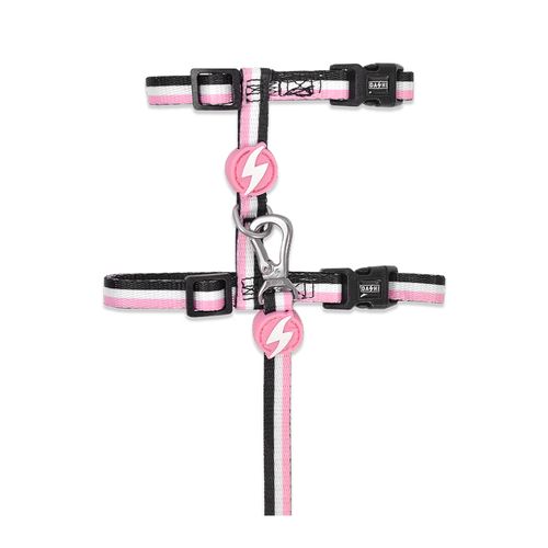 Dashi Stripes Pink & Black Cat Harness + Leash - szelki i smycz dla kota, zestaw, różowo-czarne paski