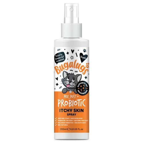 Bugalugs Pre, Post + Probiotic Itchy Skin Spray for Cats 200ml - probiotyczny spray łagodzący świąd i wspierający mikrobiom skóry kota