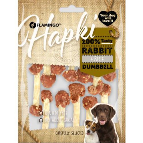  Flamingo Hapki Rabbit Rice Dumbbell 150g - przysmaki dla psa, królik, ryż skóra bydlęca